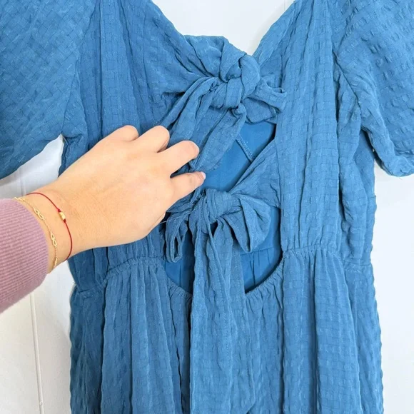 Arula Teal Midi Dress with Tie back - Picture 6 of 9